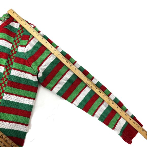 Jolly Ugly Christmas Sweater grn red white stripe faux suspenders EUC Size L - Picture 11 of 14